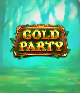 Изображение слота Gold Party от Pragmatic Play, демонстрирующий яркий и веселый мир ирландской тематики с денежными символами, лепреконами и радугой. На переднем плане виден игровой экран с 5 барабанами и 3 рядами, окруженный ирландским пейзажем и горшками золота, формирующими атмосферу праздника и волшебства.